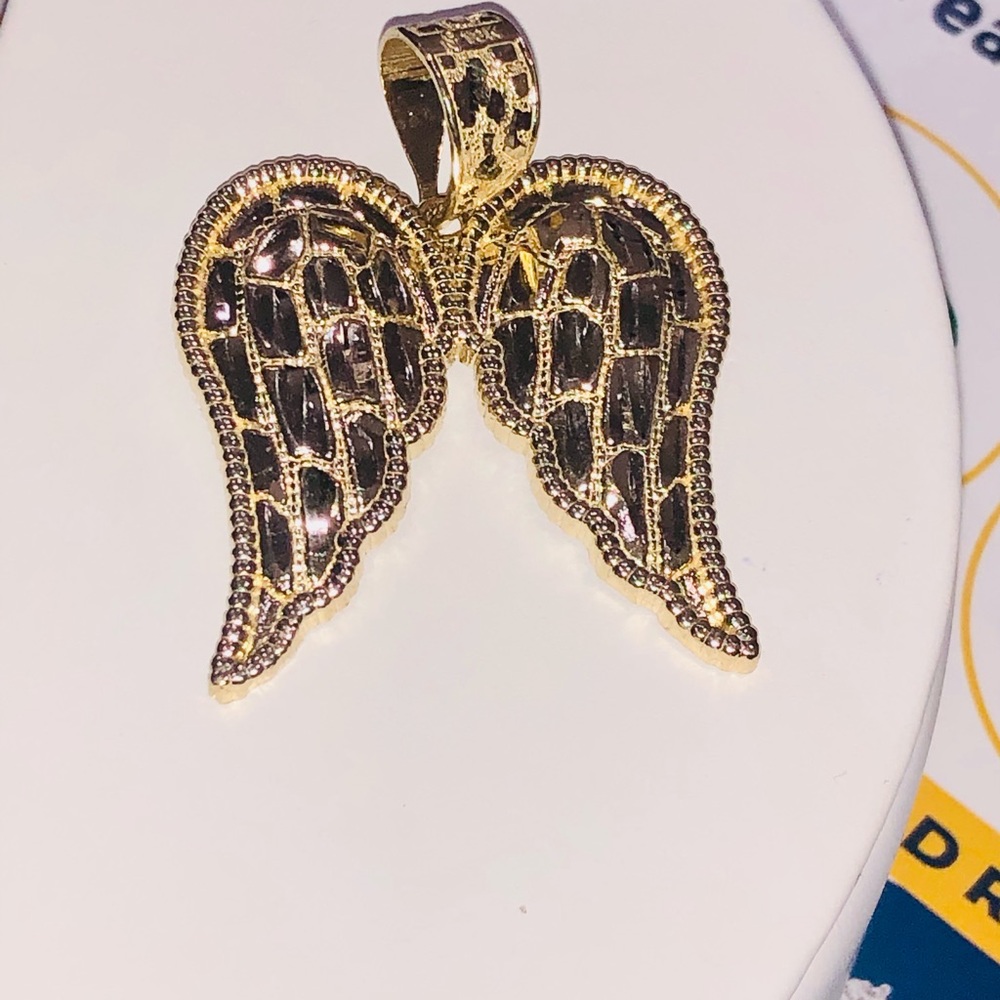 10k Real Gold custom made diamond cut angel wing pendant, solid gold angel charm - Picture 8 of 9